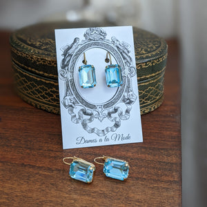 SALE! Aquamarine Swarovski Crystal Earrings - Medium Octagon