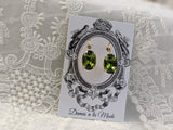 Olive Green Crystal Earrings - Medium Oval