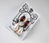 Brown Topaz Crystal and Pearl Earring