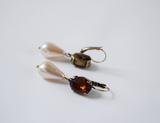 Brown Topaz Crystal and Pearl Earring