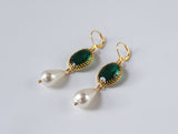 Emerald and Pearl Crown Earrings