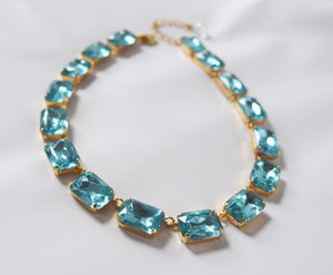 Aquamarine Crystal Collet Necklace | Large Octagon Riviere