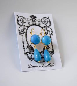 Faux Turquoise Dangle Earrings, 2-Stone Turquoise