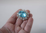 Aquamarine Blue Crystal Cluster Brooch