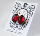 Garnet Crystal Mirror Back Earrings - Large Oval