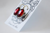 Garnet Crystal Mirror Back Earrings - Large Oval