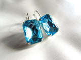 Aquamarine Blue Crystal Earrings - Large Octagon