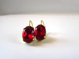 Ruby Red Crystal Earrings - Medium Oval