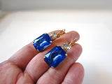 Royal Blue Crystal Earrings - Large Octagon 2 stone
