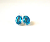 Aquamarine Blue Crystal Earrings - Large Oval