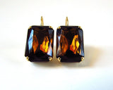 Brown Topaz Crystal Earrings - Large Octagon