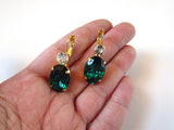 Emerald Green Crystal Earrings - Large Oval 2 stone