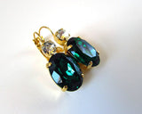 Emerald Green Crystal Earrings - Large Oval 2 stone