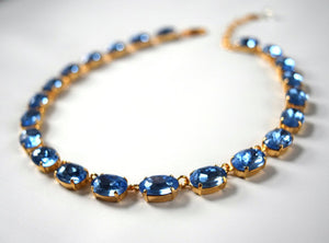 Light Blue Crystal Riviere Necklace - Medium Oval