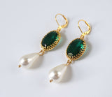 Emerald and Pearl Crown Earrings